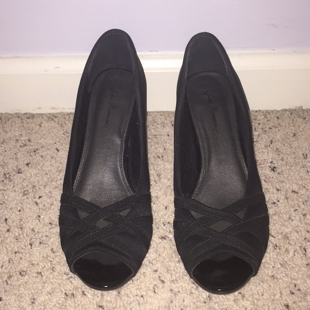 JOHN ROMAINE ONE INCH CRISS CROSS PEEP TOE HEEL